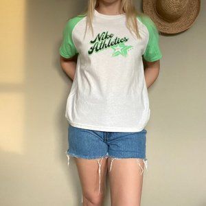 Nike Vintage White Green Graphic Tee Shirt Size Large